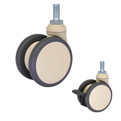 4'' Medical Casters Beige Swivel Threaded Stem Locking Double Wheel For Hospital