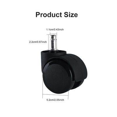 Set Of 5 Office Chair Wheel 2 Inch Plastic Black Furniture Casters With Brake