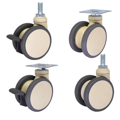 4'' Medical Casters Beige Swivel Threaded Stem Locking Double Wheel For Hospital