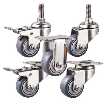 40mm Diameter Light Duty 304 Steel Swivel Locking Thermoplastic Rubber Wheels