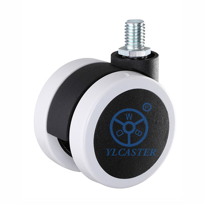 2.5" White Soft Pu Twin Wheel With Treaded Stem Silent Swivel Casters For Office Chairs
