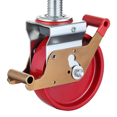 Red Nylon Scaffolding Wheels 8 Inch Solid Steel Long Threaded Stem 2200LBS Swivel Scaffold Casters Adjustable
