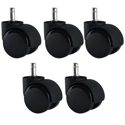 Set Of 5 Office Chair Wheel 2 Inch Plastic Black Furniture Casters With Brake