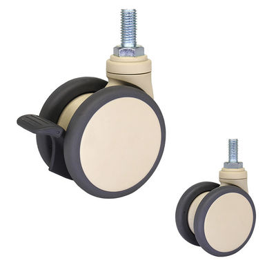 4'' Medical Casters Beige Swivel Threaded Stem Locking Double Wheel For Hospital